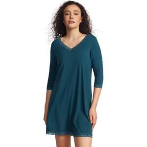 Camisón de Bambú Premium para Mujer, Manga 3/4, Viscosa de Bambú, Suave, con Encaje, Cuello en V, Vestido de Pijama Modal, Vestido de Dormir - Product Image 1