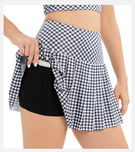 Rok lipit kotak-kotak untuk olahraga luar ruangan tenis Golf Badminton tari kebugaran Yoga rok Set untuk pakaian tenis - Product Image 3