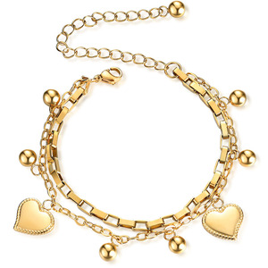 Heart Shaped Stainless Steel <b>Bracelet</b> Multi Layer With <b>Beads</b> And Charm For Gift Silver <b>Gold</b> Rose <b>Gold</b> - Product Image 5