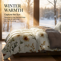Ensemble de couette d'hiver réversible à imprimé floral, 3 pièces, vente en gros directe d'usine, impression numérique personnalisée, couette moelleuse et chaude
