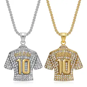 Colar de joias com pingente de aço inoxidável 18K banhado a ouro para mulheres 2024, estrela de futebol hiphop Messi Moissanite de luxo