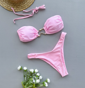 Cổ phiếu mới 4 màu sắc Bandeau Top tắm phù hợp với đồ bơi với vòng lớn Sexy Lady Mini Brazil Bikini - Product Image 4