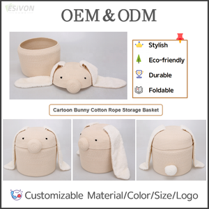 Cesta de Almacenamiento con Tapa, Diseño de Conejo con Orejas Largas, de Cuerda de Algodón Ecológica, Redonda, para Habitación Infantil, Guardería, Organización del Hogar, Decoración - Product Image 2