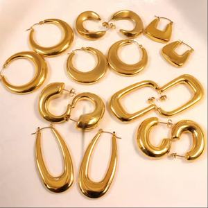 Boucles d'oreilles créoles épaisses en acier inoxydable plaqué or 18 carats, style vintage, inaltérables, pour femme - Product Image 1