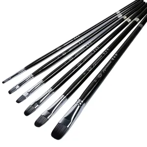 6 pinceaux à tête ronde en poils de belette, poils mélangés, manche en bois noir, fournitures d'art, pinceaux pour peinture à l'huile, pinceaux pour aquarelle, fournitures d'art - Product Image 1