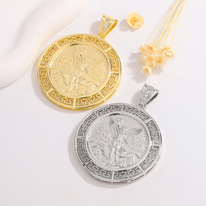 Ciondolo alla Moda Placcato <span class=keywords><strong>Oro</strong></span> 14K con Statua della Libertà e <span class=keywords><strong>Angelo</strong></span>, Moneta da 50 Peso in Ottone, Charm Hip Hop, Regali per Feste - Product Image 5