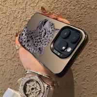 Coque de téléphone portable en TPU PC avec impression de guépard diamanté et argent électroplaqué pour iPhone Xs 11 12 13 14 15 16 17 18 Pro Max