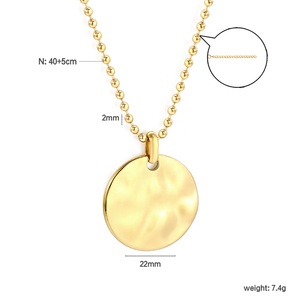 Wholesale Customizable <b>Necklaces</b> Blank Engrave 18K <b>Gold</b> Plated Stainless Steel Jewelry Circle Round <b>Coin</b> Pendant <b>Necklace</b> - Product Image 2