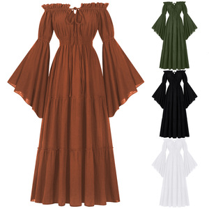 <span class=keywords><strong>Nuevo</strong></span> Vestido Gótico Steampunk Vintage para Mujer, con Hombros Descubiertos y Volantes, Estilo Medieval, Cosplay, Ropa Victoriana, Disfraz de Bruja para Halloween - Product Image 1