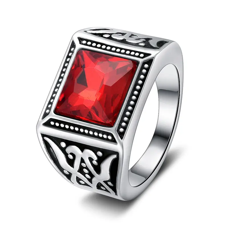 Jachon-anillos de rubí con forma cuadrada grande brillante, aleación de Zinc, chapado con figura Vintage, para hombres