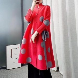 Vestido Camisero Casual Elegante <span class=keywords><strong>para</strong></span> Mujer con Estampado <span class=keywords><strong>de</strong></span> Lunares, Manga Larga, Cuello Alto, Cierre <span class=keywords><strong>de</strong></span> Botones, Largo hasta la Rodilla, Estilo Cardigan <span class=keywords><strong>para</strong></span> Primavera - Product Image 4