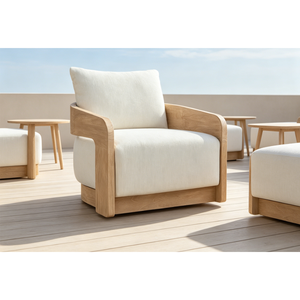Fauteuil d'<span class=keywords><strong>extérieur</strong></span> pivotant <span class=keywords><strong>en</strong></span> teck avec coussin à séchage rapide, résistant aux intempéries, pour terrasse - Product Image 1
