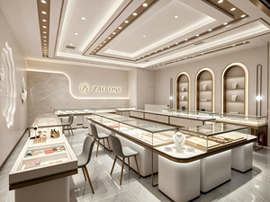 Conception de bijouterie minimaliste de luxe |   Présentoirs de vente au détail en or champagne et verre |   Affichage modulaire pour boutique haut de gamme - Product Image 1