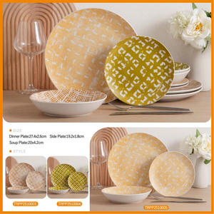 Wholesale Reusable White Porcelain Yellow Pattern Plate and <b>Bowl</b> Set <b>Microwave</b> Safe Western Food Family Party Tableware - Product Image 2