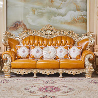 Ensemble de canapés en cuir Chesterfield de luxe, design sculpté à la main de haute qualité pour salon, appartement et hôtel, rembourrage en éponge