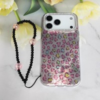 Étui de téléphone portable antichoc en TPU+PC avec chaîne pour iPhone 11 12 13 14 15 16 17 Pro Max, coques de téléphone léopard pour Samsung S26