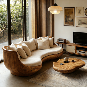 Canapé en bois courbé sur mesure haut de gamme, mobilier d'intérieur de luxe pour penthouse, texture en bois de teck de qualité supérieure, siège sculpté - Product Image 6