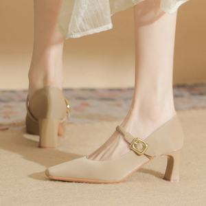 Zapatos de Novia de Verano en Cuero Genuino Color Champán, Estilo Chino, Tacones Altos Sofisticados y Antideslizantes para Mujer - Product Image 4