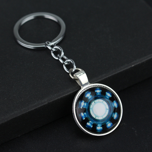 Anime Film Arc Reactor Pendant Keychain Glass Round Dome Pendant Key Holder Jewelry for Men Women