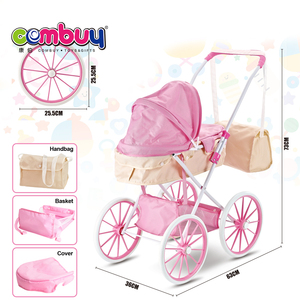 <span class=keywords><strong>Jouet</strong></span> de <span class=keywords><strong>poussette</strong></span> pour bébé en tissu Oxford avec pare-soleil rond, chariot à poupée en fer, jeu d'imitation - Product Image 1