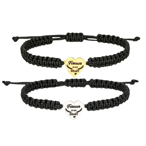 Bracelet de couple tressé en forme de cœur, réglable, en acier inoxydable, cadeau, bijoux, Forever In My Heart - Product Image 1