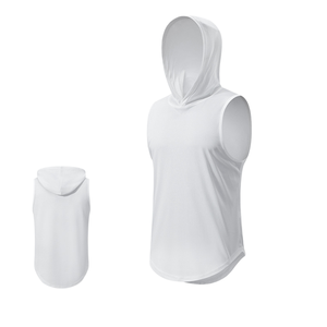 Maglietta da ginnastica Casual senza maniche da uomo 100% poliestere <span class=keywords><strong>e</strong></span> ad asciugatura rapida canotta con Logo personalizzato per sport <span class=keywords><strong>e</strong></span> Fitness lavorato a maglia con cappuccio - Product Image 1
