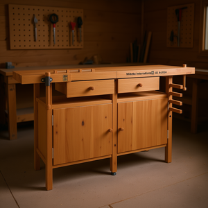 Banc de travail en bois massif Mlahaba International 63.8x24.4x32.7 avec tiroirs et étriers pour le travail du bois - Product Image 2