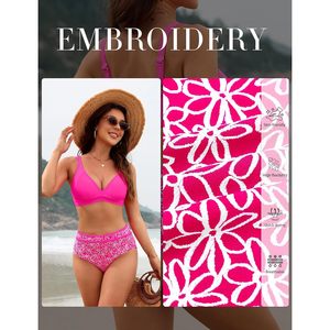 Traje de Baño de Dos Piezas FOXA para Mujer, Cintura Alta, Control de Abdomen, Escote en V Profundo, Estampado Floral, Spandex y Poliéster - Product Image 5