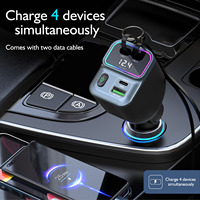 Cargador de Coche con Encendedor de Cigarrillos Retráctil Doble de Carga Rápida, Luz Indicadora LED Ambiental, 4 Puertos USB C, Universal