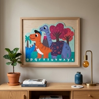 Puzzle en bois alphabet dinosaures pour enfants, apprentissage des lettres, scène volcanique, découpe laser, non toxique, finition mate, boîte cadeau, usine OEM