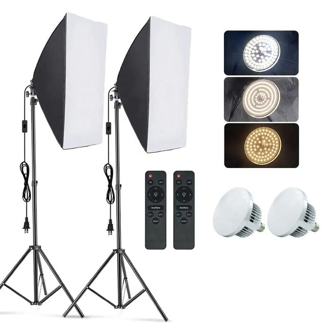 2PCS/Set Softbox Professional Photographic Studio Easy Folded 50*70CM Soft Box with 2M Light Stand and Mushroom LED 85W Bulb