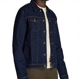 Chaqueta de Mezclilla Azul Oscuro para Hombre, Cierre de Botones, Corte Regular, Color Sólido, Diseño con Costuras Decorativas, Lavable, para Otoño - Product Image 1