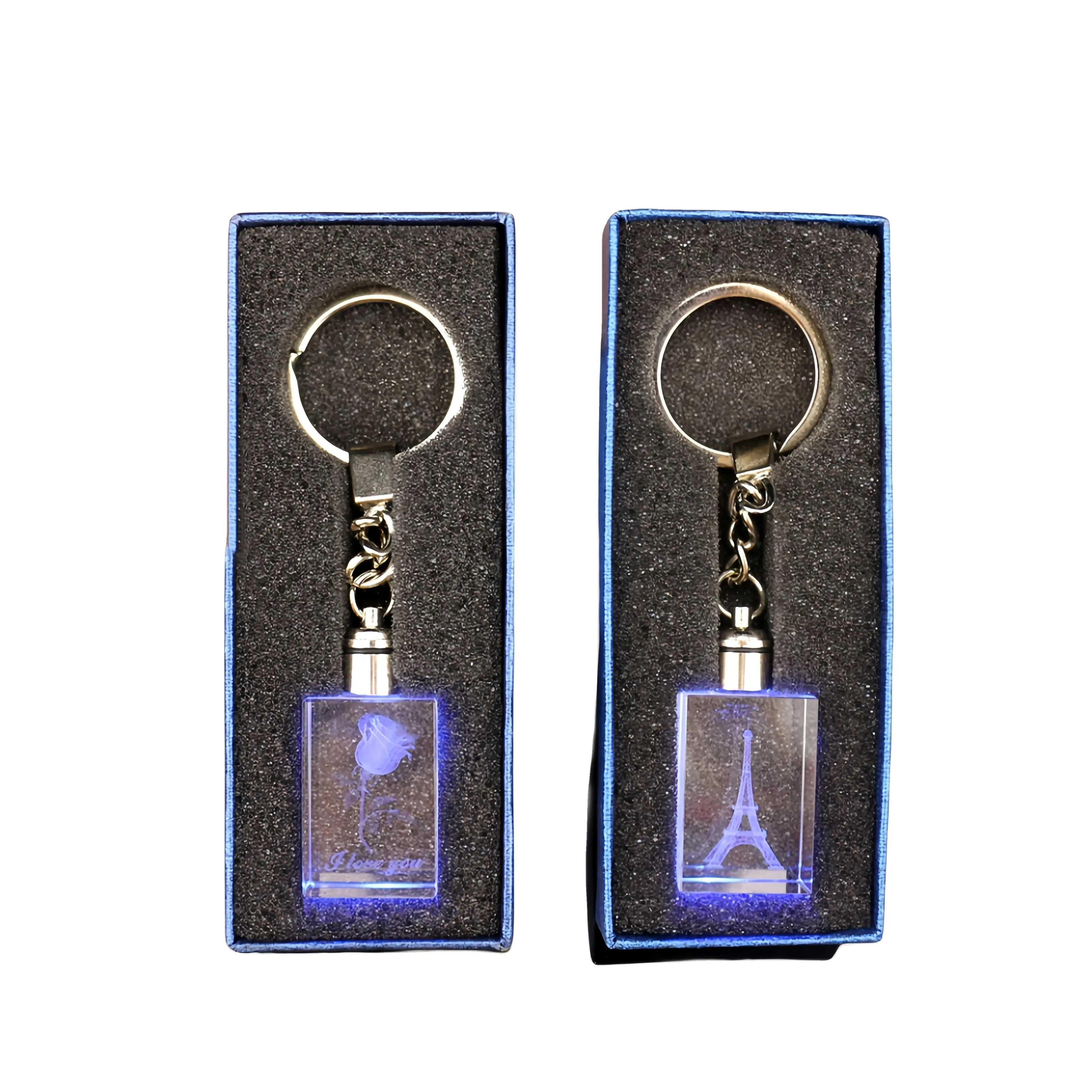 Fancy Cheap Customized Design Engraved Crystal Key Chain Handmade Colorful 3D Laser Engraved Crystal Keychain Fashion Key Ring