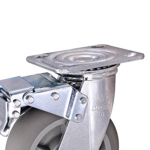 Leise Verzinkte Eisen Nicht-Markierende Kunststoff TPR Schwerlast-Schwenkrollen mit Feststellbremse 6 Zoll Graue Maschinenrollen - Product Image 6