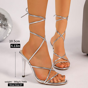 Sandali Estivi Sexy da Donna <span class=keywords><strong>con</strong></span> <span class=keywords><strong>Tacco</strong></span> Alto, Punta Aperta, Lacci, Cinturini a X e Cinturini <span class=keywords><strong>alla</strong></span> <span class=keywords><strong>Caviglia</strong></span>, <span class=keywords><strong>con</strong></span> <span class=keywords><strong>Tacco</strong></span> Sottile Ultra-lungo - Product Image 5