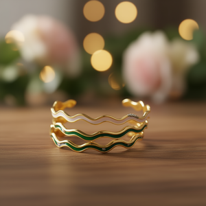 Nojioe Gold Plated Cuff <b>Bracelet</b> <b>Set</b> Wavy Design Trendy Alloy Jewelry Unisex Fashion Bangle 3 Piece Stackable <b>Bracelets</b> - Product Image 2