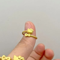 Bague ouverte en cuivre plaqué or Hello Kitty classique et mignonne - Design nœud de dessin animé, bijoux pour femme, pour mariage, usage quotidien, cadeau, assortiment décontracté