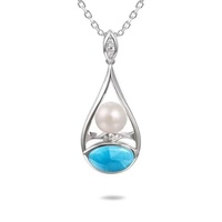 Collier Pendentif Fleur de Plumeria Vie Marine en Argent Sterling 925 et Perle d'Eau Douce, Bijoux Tropicaux en Argent