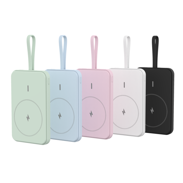 Factory Direct Sale Ultra-thin 20W PD+15W Magnetic Wireless Power Bank 5000mAh With Built-in Cable