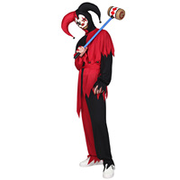 Costume de bouffon maléfique bicolore pour homme avec capuche à cornes, tenue de clown effrayant pour Halloween, maison hantée, cosplay