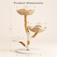 Arbre à Chat en Bois Véritable de Luxe Moderne, Vente Flash, Design Multi-Niveaux avec Fleur Unique en Peluche, Arbre à Chat Vente Flash