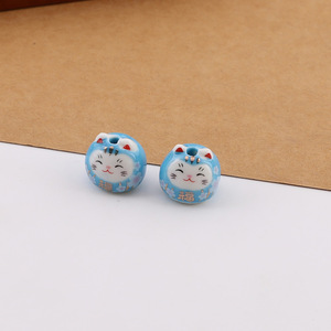 Cuentas de cerámica redondas con diseño de gato japonés de la suerte para hacer pulseras, accesorios de joyería DIY - Product Image 4