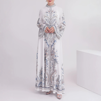 Abaya vintage à imprimé floral pour adultes avec ceinture assortie, robe longue décontractée à col montant et manches évasées pour femmes musulmanes