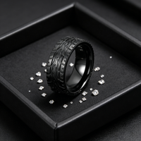 Bague Tizti en zirconium noir pour homme, style moto, vente en gros, bijoux contemporains en métal, anneaux en zirconium inaltérables