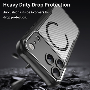 Funda Magnética para Teléfono con Textura de Fibra de Carbono para <span class=keywords><strong>iPhone</strong></span> 18 Pro Max, Carcasa Translúcida de TPU+PC a Prueba de Golpes para <span class=keywords><strong>iPhone</strong></span> 15 16 17 18 - Product Image 4