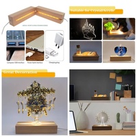 Lampe de nuit LED rectangulaire en bois de 15 cm, 20 cm, 24 cm, 30 cm, avec support d'affichage USB, base en bois, pour affichage d'art en acrylique, cristal, résine, chambre à coucher