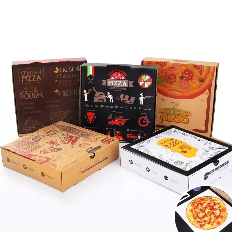 Vente en gros de boîte de papier ondulé en carton à pizza de qualité alimentaire 16 pouces 18 boîte d'emballage à emporter à pizza imprimée avec logo personnalisé