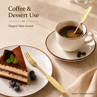 Ensemble cuillère et fourchette en acier inoxydable 304 finition miroir, style moderne minimaliste, agitateur à café plume, cuillère à dessert, fourchette à fruits