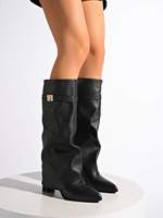 Bottes d'automne pour femmes, style slouchy, hauteur genou, bout pointu, en cuir PU, talon carré, mode, logo personnalisé, vente en gros, bottes d'hiver pour femmes