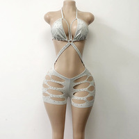 Maillot de Corps Nylon Personnalisé Femme Style Bikini Exotique Sexy avec Strass AB pour Danse de Salon ou Shorts Bodys